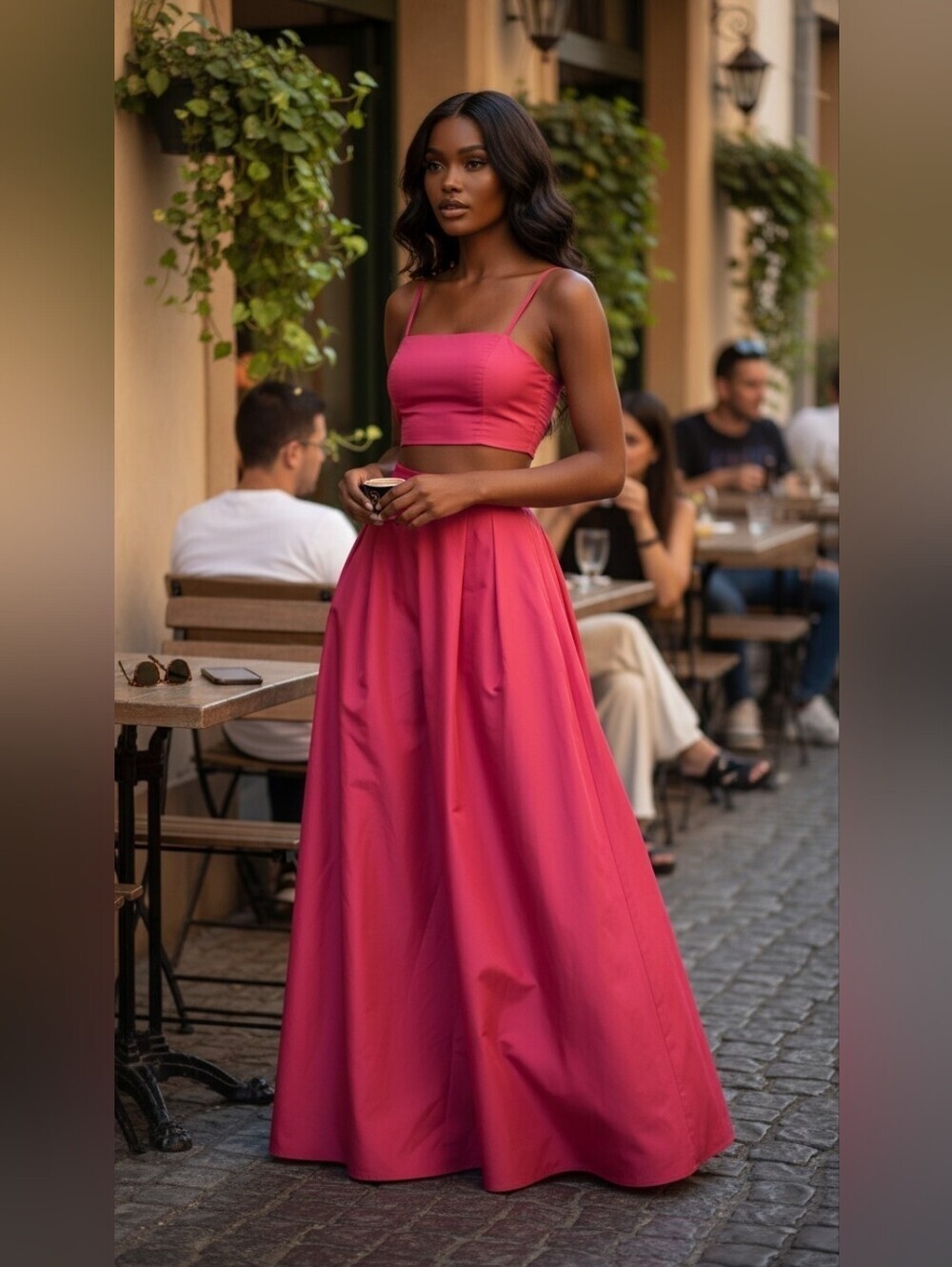 Old Navy The Occasion Coral Satin A-Line Skirt & Crop Top Two Piece Set Size L